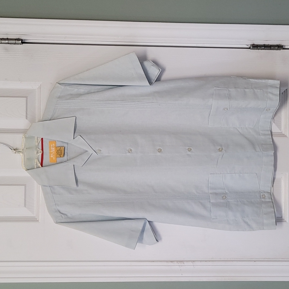 Boys 2 pocket linen Guayabera light blue new